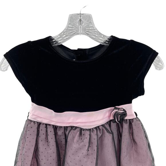 Perfectly Dressed Black Pink Velvet Chiffon Dots Fancy Formal Dress Girls 6 - Picture 3 of 8